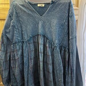 Denim Blue Boho Blouse